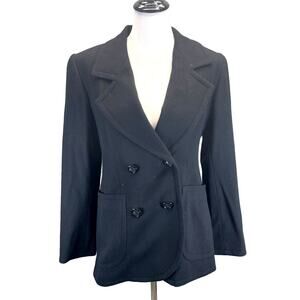 Vtg 80/90s Carlisle Women 6 Blk Cashmere/Wool Blend Blazer Pea Coat Dbl Breasted